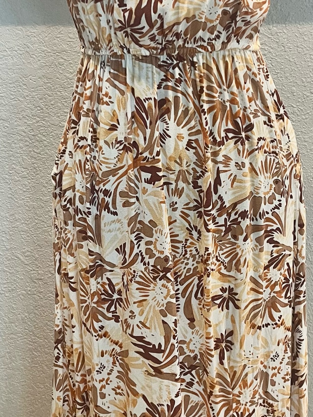 Flowy Brown Floral Maxi Skirt - Neutral Floral Print
